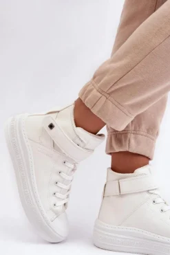 Trampki Damskie Ocieplane Na Platformie Big Star Białe MM274006