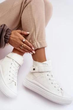 Trampki Damskie Ocieplane Na Platformie Big Star Białe MM274006