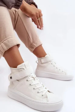 Trampki Damskie Ocieplane Na Platformie Big Star Białe MM274006