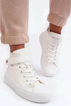 Trampki Damskie Ocieplane Na Platformie Big Star Białe MM274006