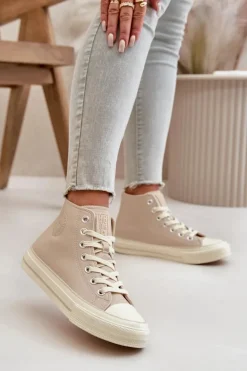 Trampki Damskie Ocieplane Z Eko Skóry Beżowe Big Star OO274934