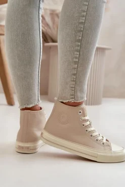 Trampki Damskie Ocieplane Z Eko Skóry Beżowe Big Star OO274934