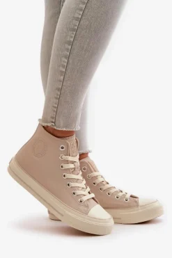 Trampki Damskie Ocieplane Z Eko Skóry Beżowe Big Star OO274934