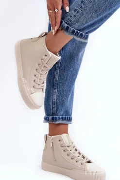 Trampki Damskie Ocieplane Na Suwak Jasnobeżowe Big Star MM274018