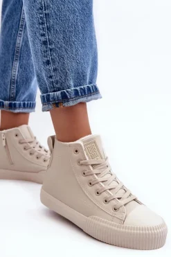 Trampki Damskie Ocieplane Na Suwak Jasnobeżowe Big Star MM274018