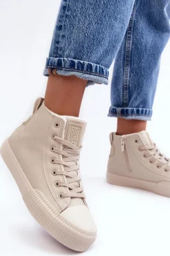 Trampki Damskie Ocieplane Na Suwak Jasnobeżowe Big Star MM274018