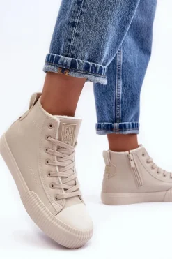 Trampki Damskie Ocieplane Na Suwak Jasnobeżowe Big Star MM274018