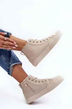 Trampki Damskie Ocieplane Na Suwak Jasnobeżowe Big Star MM274018