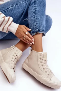 Trampki Damskie Ocieplane Na Suwak Jasnobeżowe Big Star MM274018