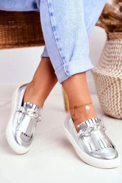 Trampki Damskie Slip On Lu Boo Lustrzane Mokasyny Z Frędzlami Nefrette
