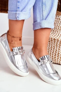 Trampki Damskie Slip On Lu Boo Lustrzane Mokasyny Z Frędzlami Nefrette