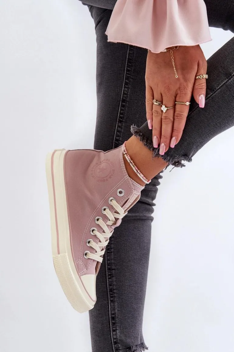 Trampki Damskie Wysokie Big Star NN274277 Różowe