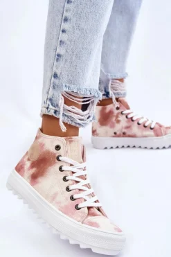 Trampki Damskie Wysokie Big Star LL274048 Beżowo-Różowe