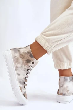 Trampki Damskie Wysokie Big Star LL274047 Biało-Zielone