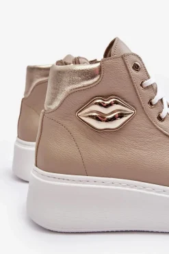 Trampki Damskie Wysokie Na Suwak Lemar Beżowe Katerin