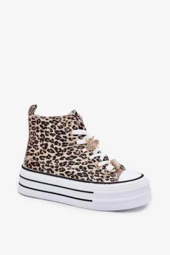 Trampki Damskie Wysokie Na Masywnej Platformie Z Przypinkami Panterka Złote Olivana