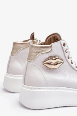 Trampki Damskie Wysokie Na Suwak Lemar Białe Katerin