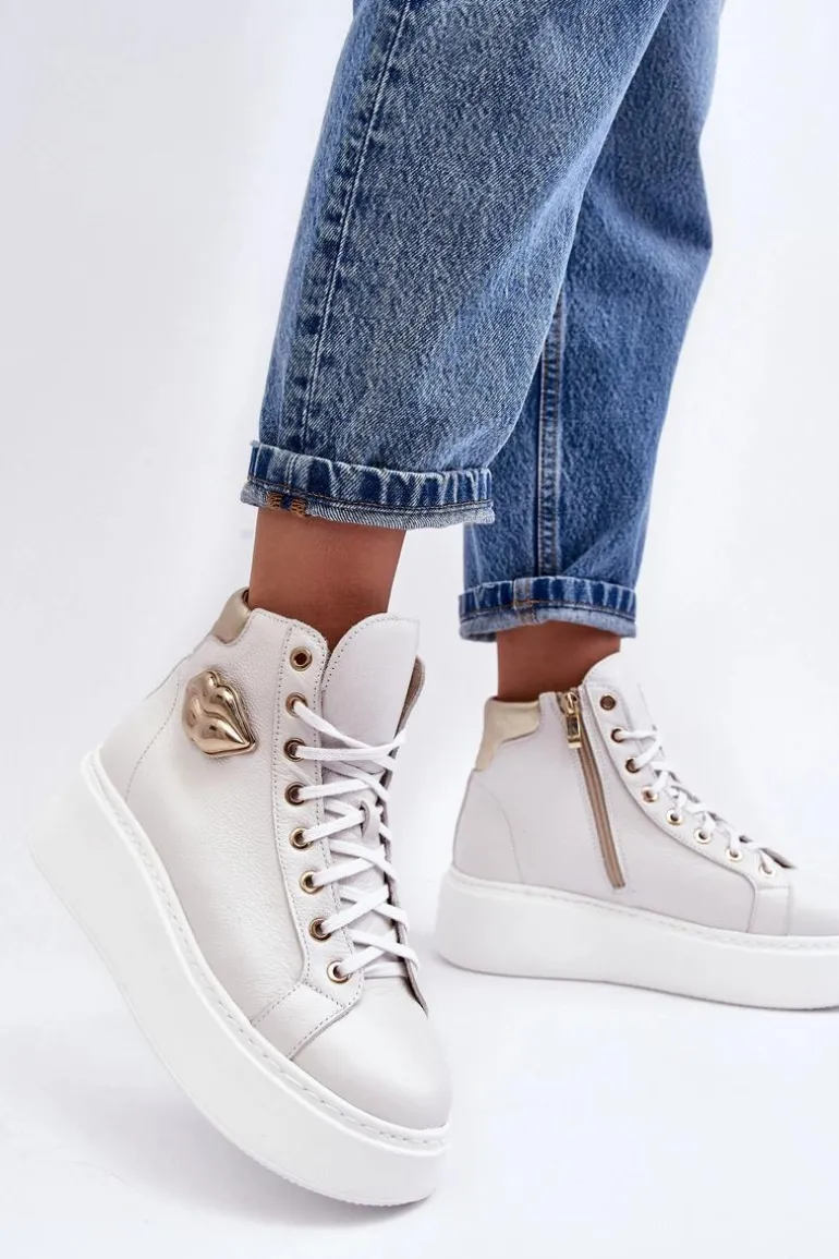 Trampki Damskie Wysokie Na Suwak Lemar Białe Katerin