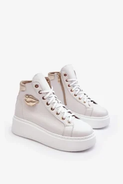 Trampki Damskie Wysokie Na Suwak Lemar Białe Katerin