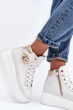 Trampki Damskie Wysokie Na Suwak Lemar Białe Katerin