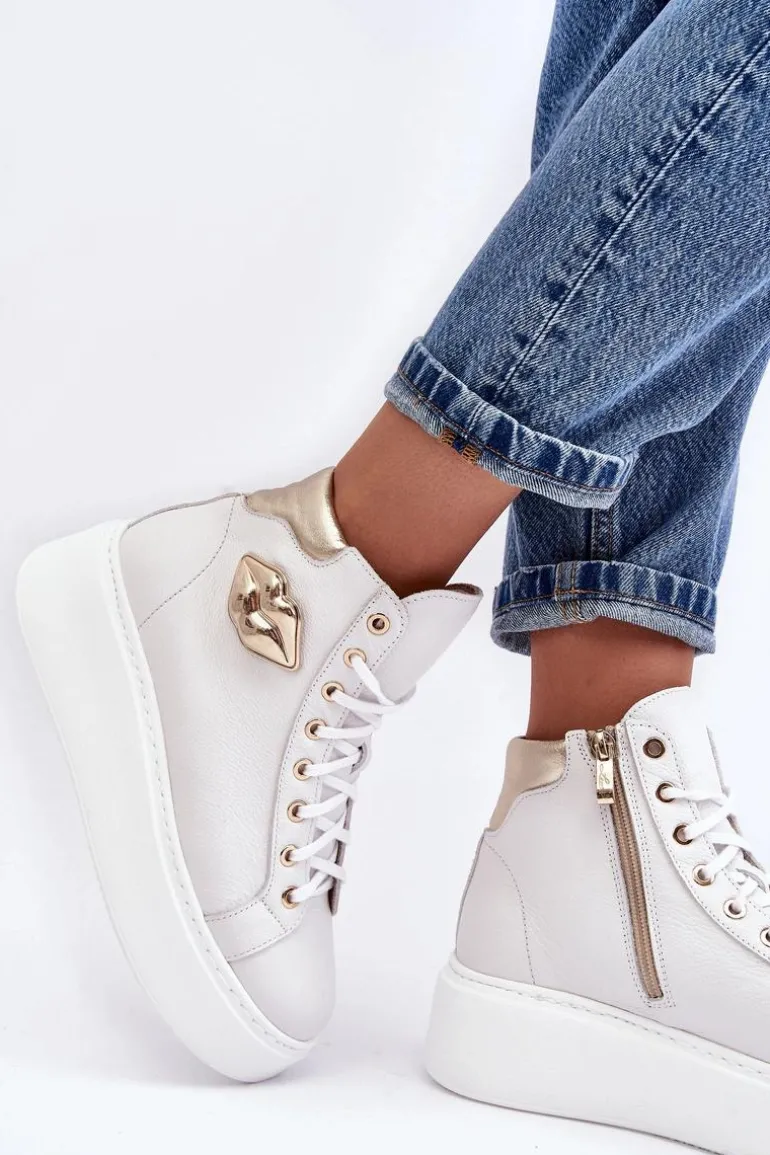 Trampki Damskie Wysokie Na Suwak Lemar Białe Katerin