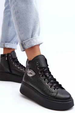 Trampki Damskie Wysokie Na Suwak Lemar Czarne Katerin