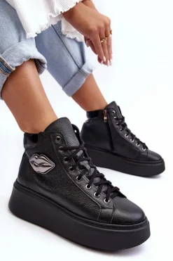 Trampki Damskie Wysokie Na Suwak Lemar Czarne Katerin