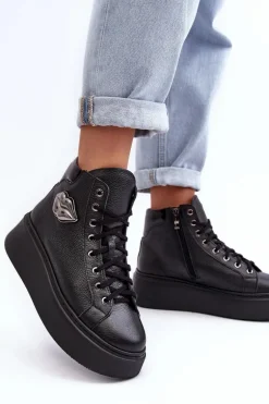 Trampki Damskie Wysokie Na Suwak Lemar Czarne Katerin