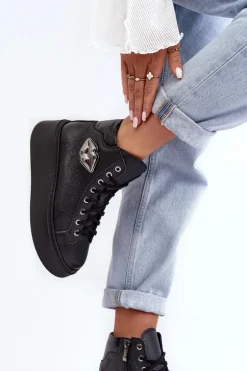 Trampki Damskie Wysokie Na Suwak Lemar Czarne Katerin