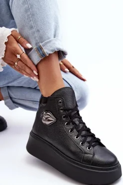 Trampki Damskie Wysokie Na Suwak Lemar Czarne Katerin
