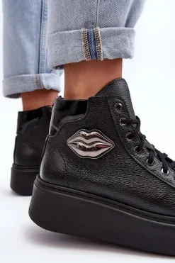 Trampki Damskie Wysokie Na Suwak Lemar Czarne Katerin