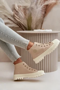 Trampki Damskie Z Cholewką Za Kostkę Big Star OO274006 Beżowe