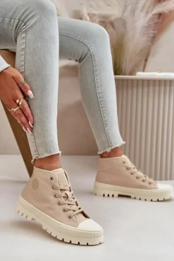 Trampki Damskie Z Cholewką Za Kostkę Big Star OO274006 Beżowe