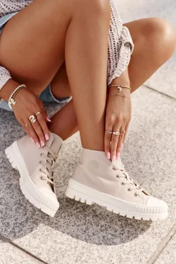 Trampki Damskie Z Cholewką Za Kostkę Big Star OO274006 Beżowe