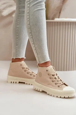 Trampki Damskie Z Cholewką Za Kostkę Big Star OO274006 Beżowe