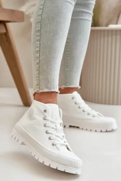Trampki Damskie Z Cholewką Za Kostkę Big Star OO274009 Białe