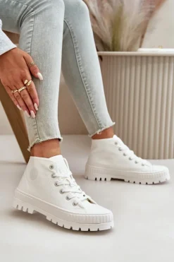 Trampki Damskie Z Cholewką Za Kostkę Big Star OO274009 Białe