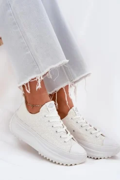 Trampki Damskie Z Haftem Na Platformie Lee Cooper LCW-25-31-3465L Białe