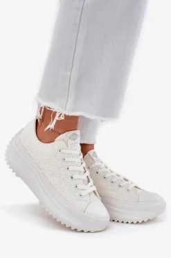 Trampki Damskie Z Haftem Na Platformie Lee Cooper LCW-25-31-3465L Białe