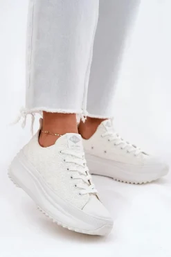 Trampki Damskie Z Haftem Na Platformie Lee Cooper LCW-25-31-3465L Białe