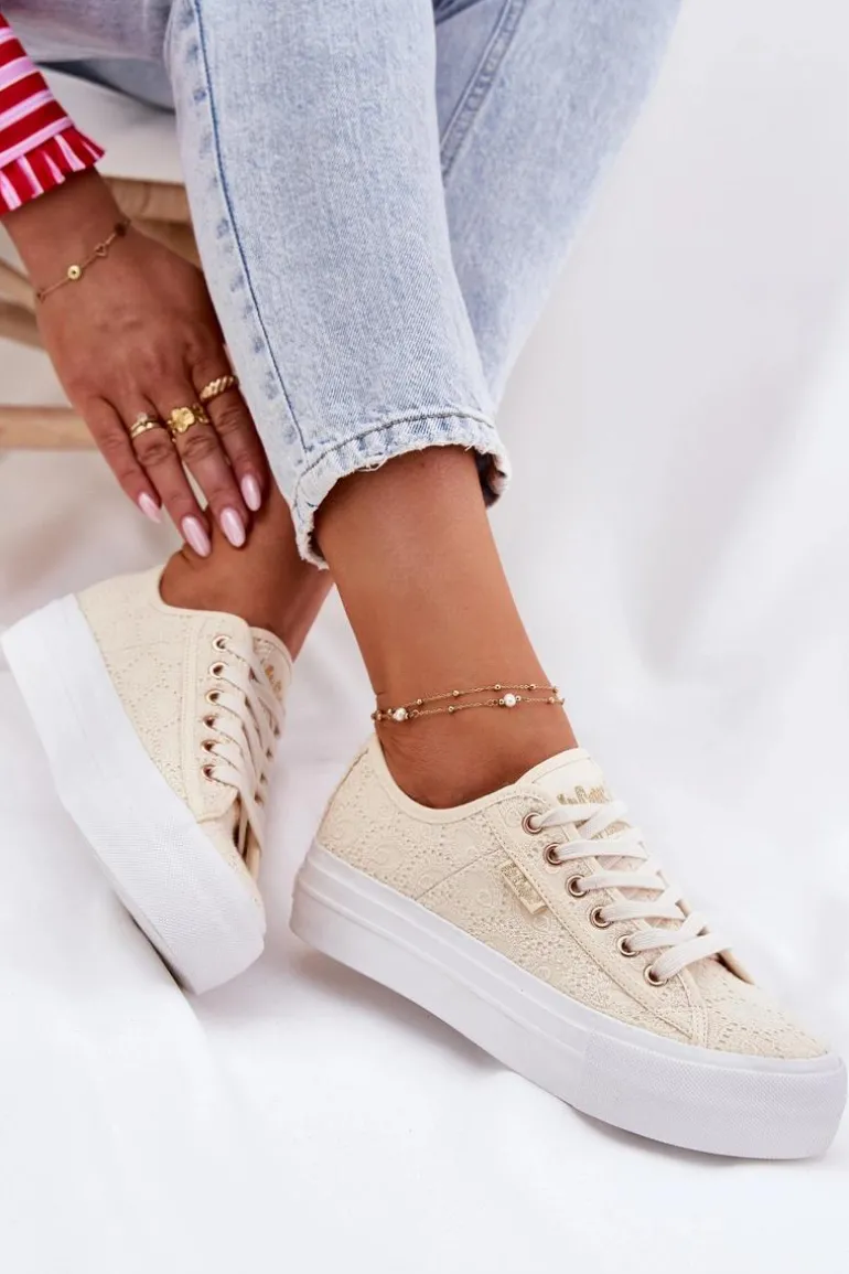 Trampki Damskie Z Koronką Lee Cooper LCW-25-31-3440L Beżowe