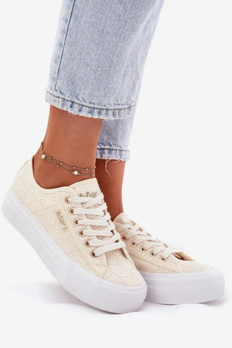 Trampki Damskie Z Koronką Lee Cooper LCW-25-31-3440L Beżowe