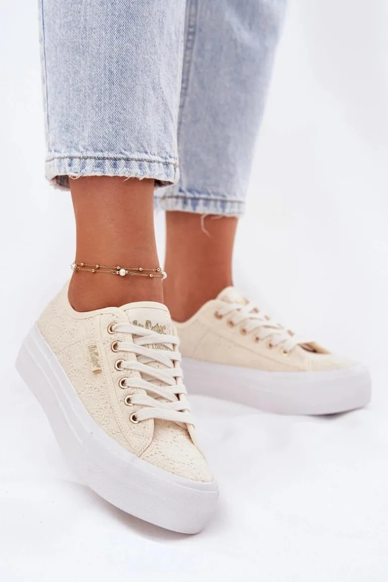 Trampki Damskie Z Koronką Lee Cooper LCW-25-31-3440L Beżowe