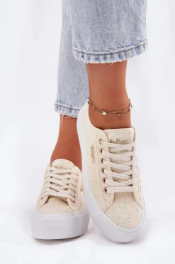 Trampki Damskie Z Koronką Lee Cooper LCW-25-31-3440L Beżowe