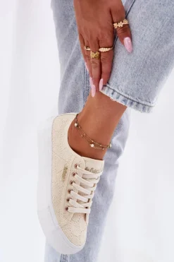 Trampki Damskie Z Koronką Lee Cooper LCW-25-31-3440L Beżowe