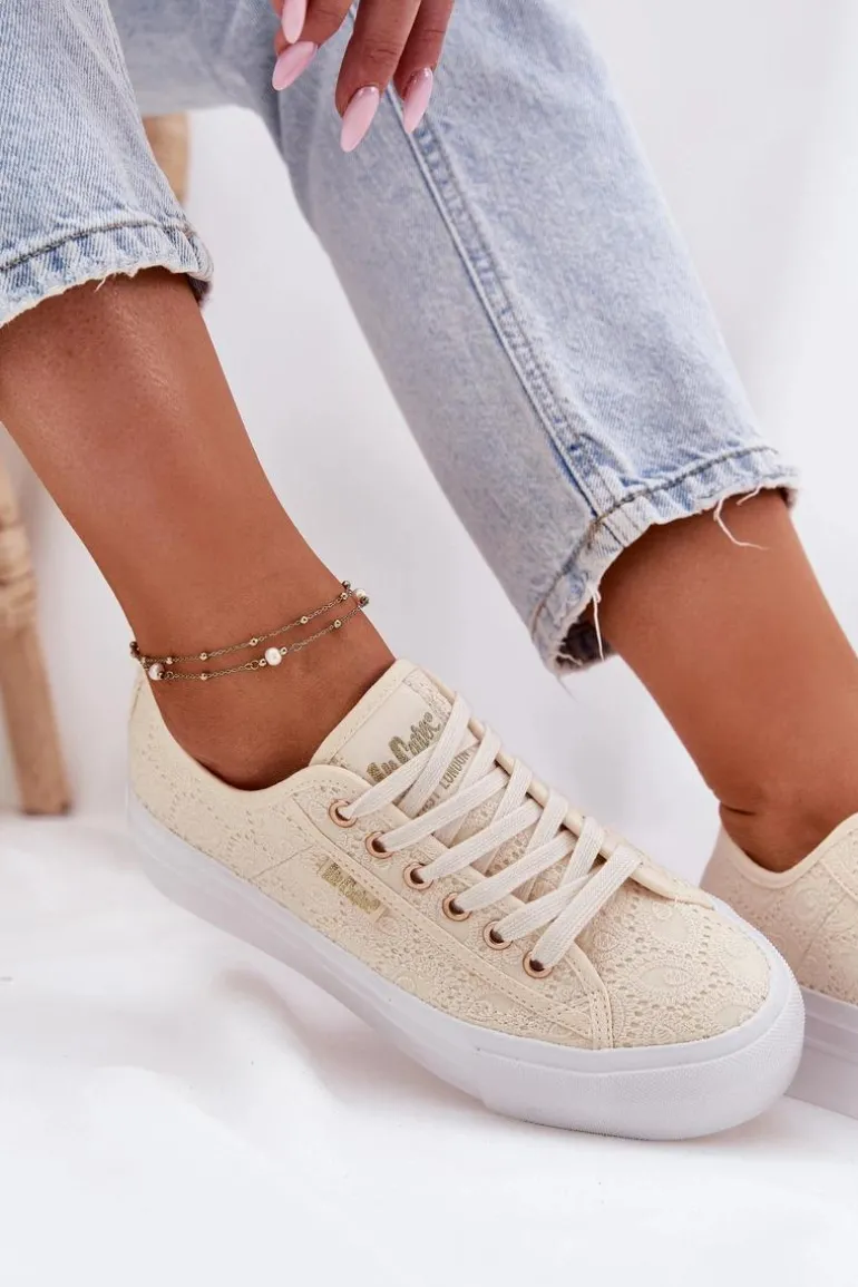 Trampki Damskie Z Koronką Lee Cooper LCW-25-31-3440L Beżowe