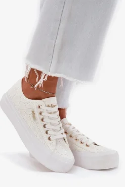 Trampki Damskie Z Koronką Lee Cooper LCW-25-31-3438L Białe