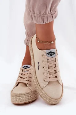 Trampki Damskie Z Plecionką Lee Cooper LCW-25-44-3215 Beżowe