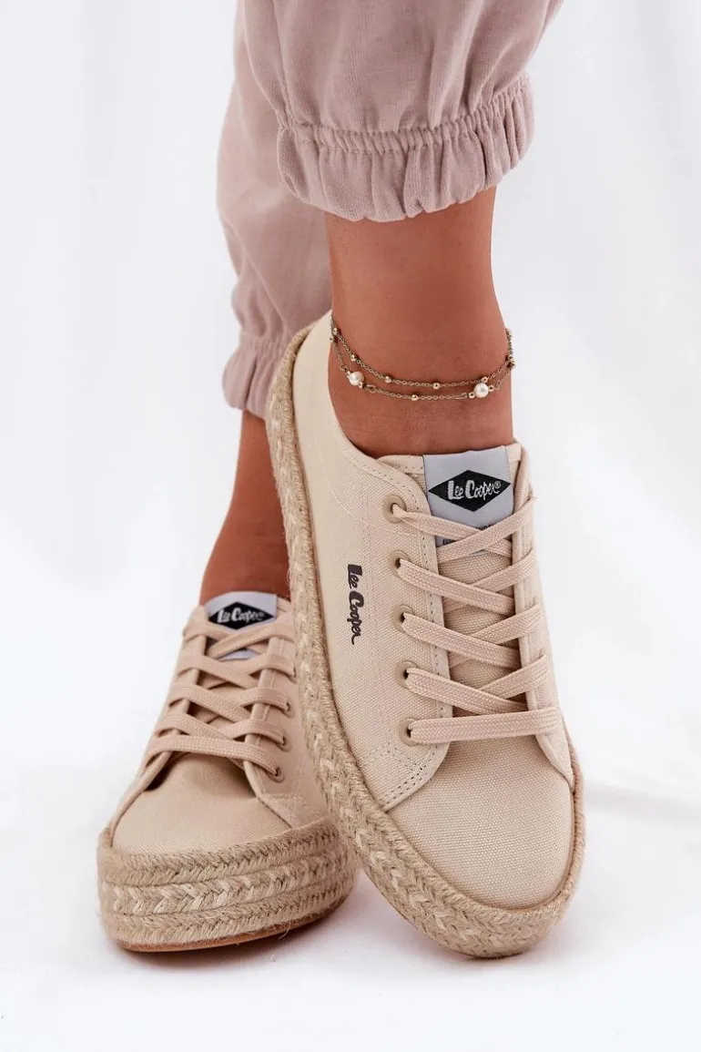 Trampki Damskie Z Plecionką Lee Cooper LCW-25-44-3215 Beżowe
