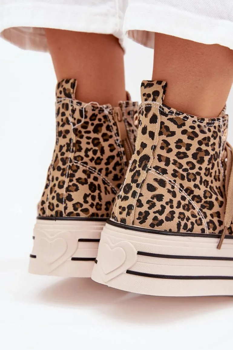 Trampki Damskie Ze Wstążką I Zamkiem Na Platformie Panterka Mavara